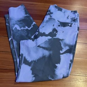 Capri length green patterned leggings.